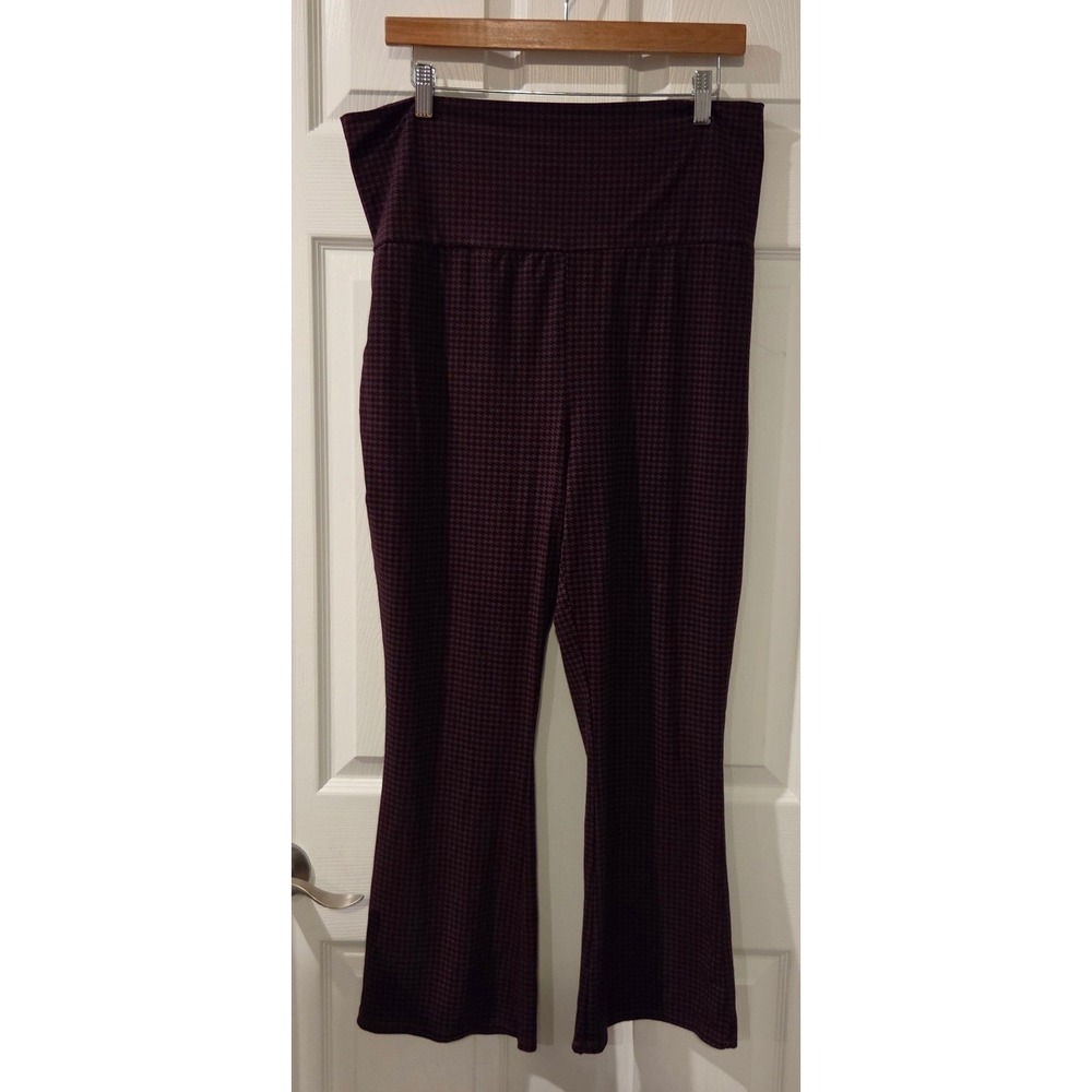 HATCH Bodyflex Crop Perfect Pant L Burgundy Houndstooth Maternity Bamboo
